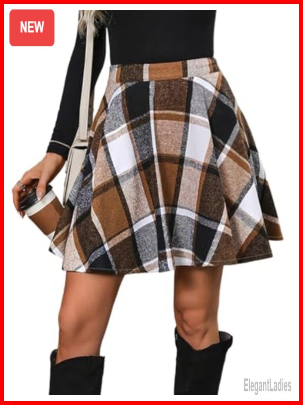Plaid Mini Skirt Women High Waisted A Line Pleated Flowy Wool Blend